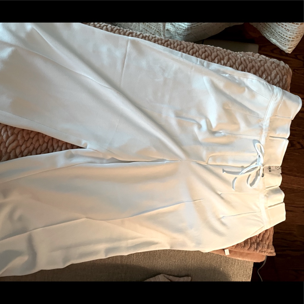 Nwt! Ny & Co White Crepe Corset Like- Pleated, Drawstring White Pants Sz 14